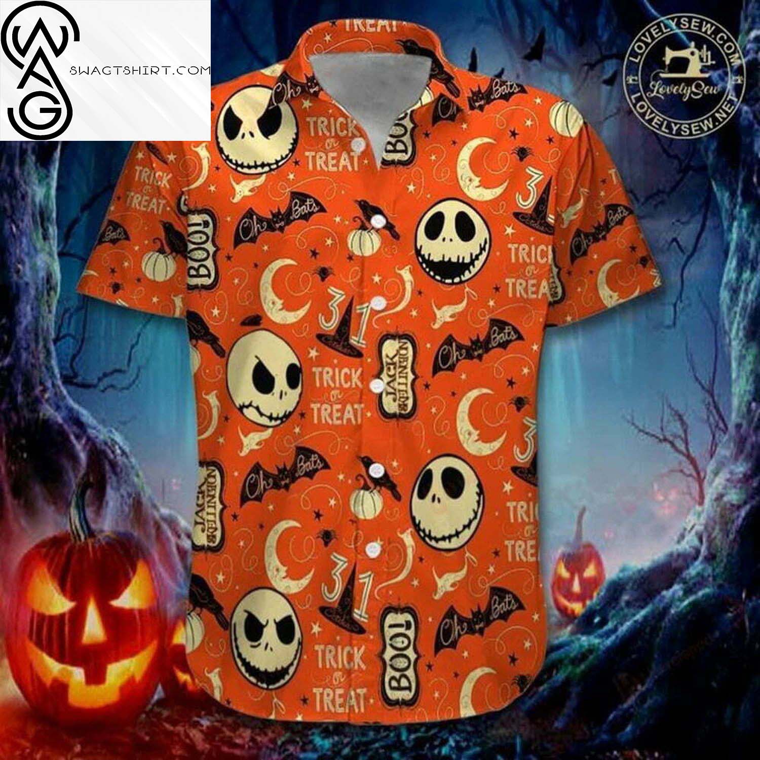 Jack Skellington Head Halloween Full Printing Hawaiian Shirt