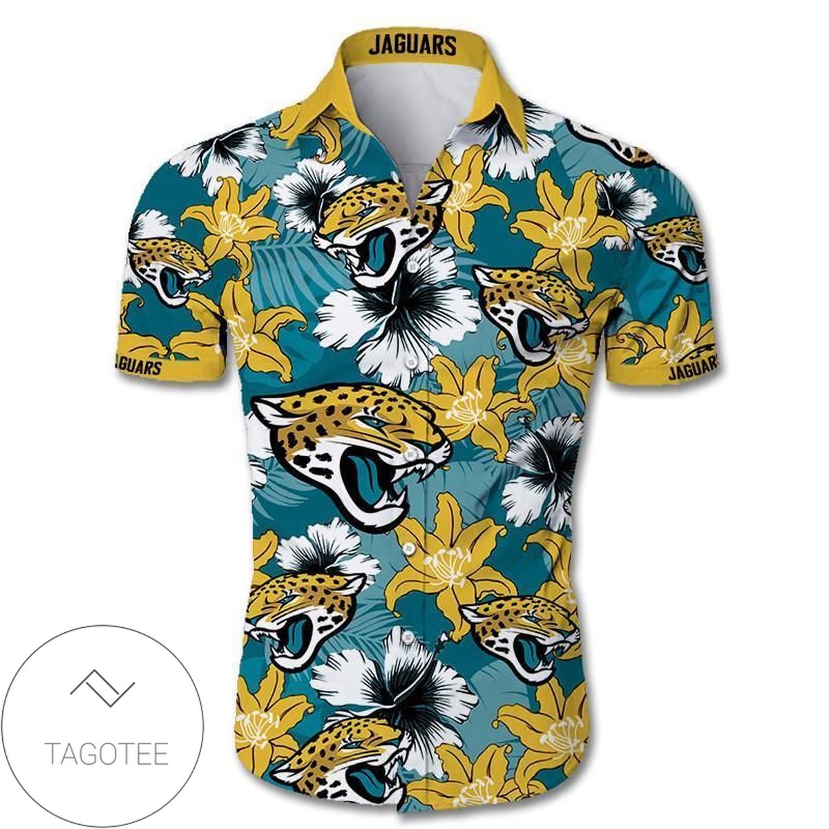 Jacksonville Jaguars Authentic Hawaiian Shirt 2022 Tropical Flower Short Sleeve Slim Fit Body