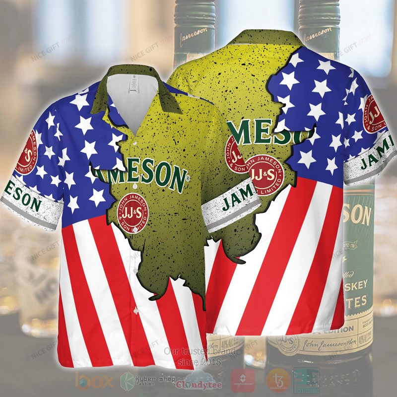 Jameson Irish Whiskey American flag Hawaiian shirt