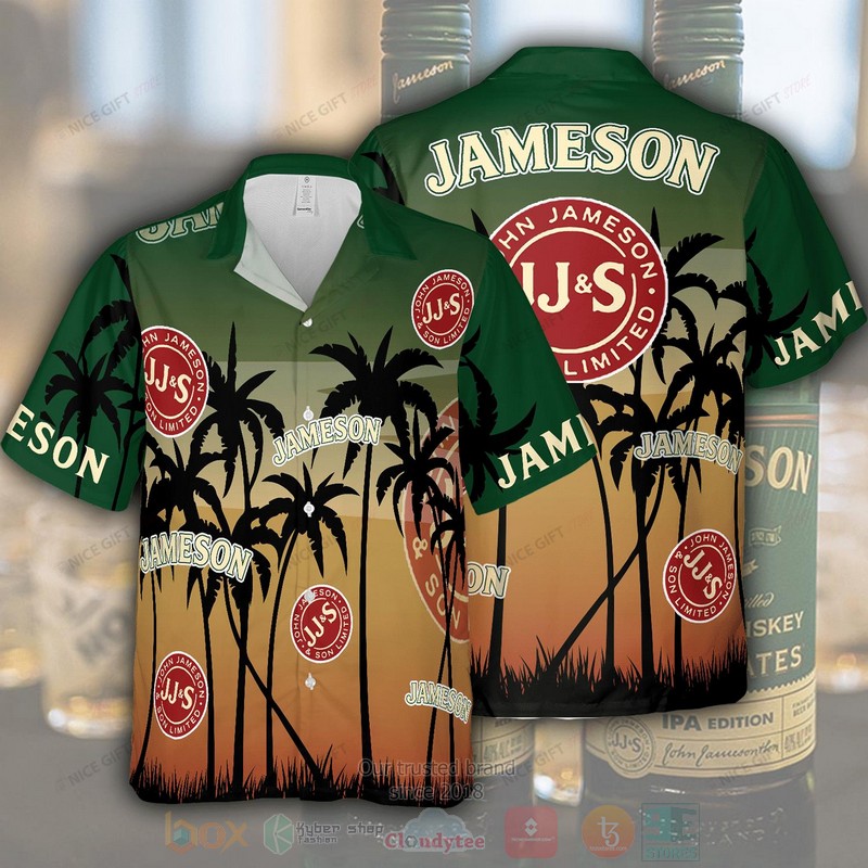 Jameson Irish Whiskey palm tree Hawaiian shirt