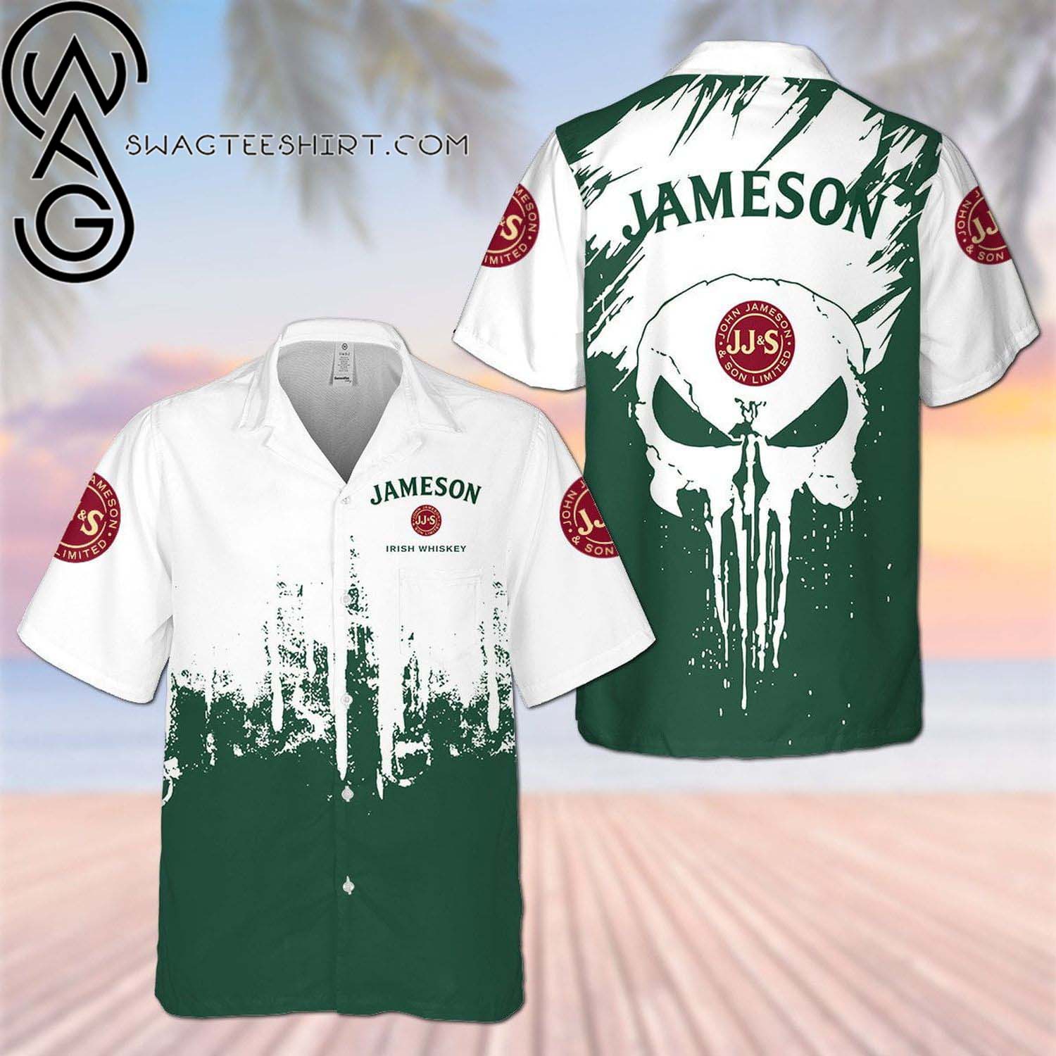 Jameson Irish Whiskey Skull Pattern Camo All Over Print Summer Vacation Hawaiian Shirt