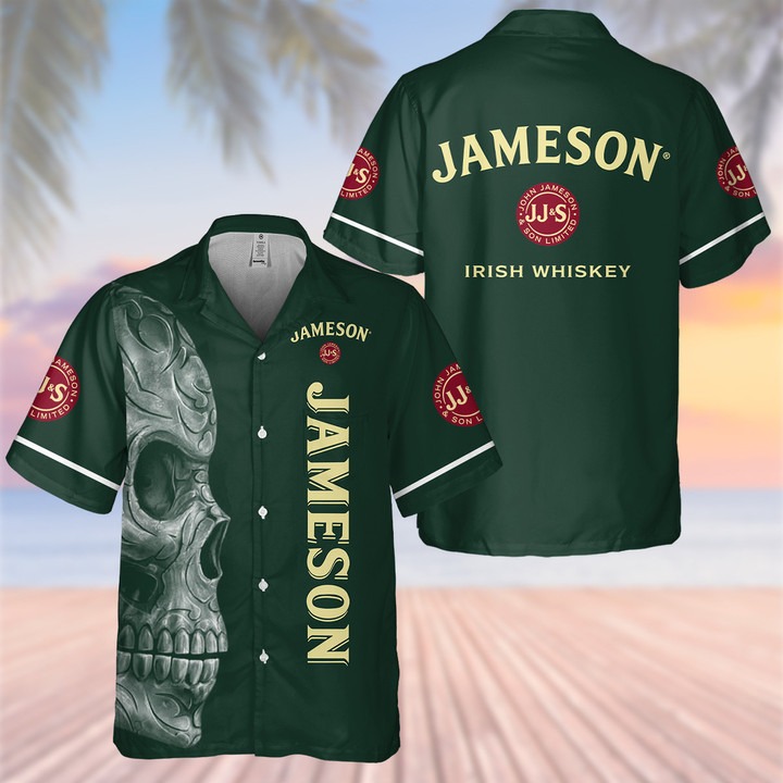 Jameson Irish Whiskey Smoke Skull Hawaiian Shirt