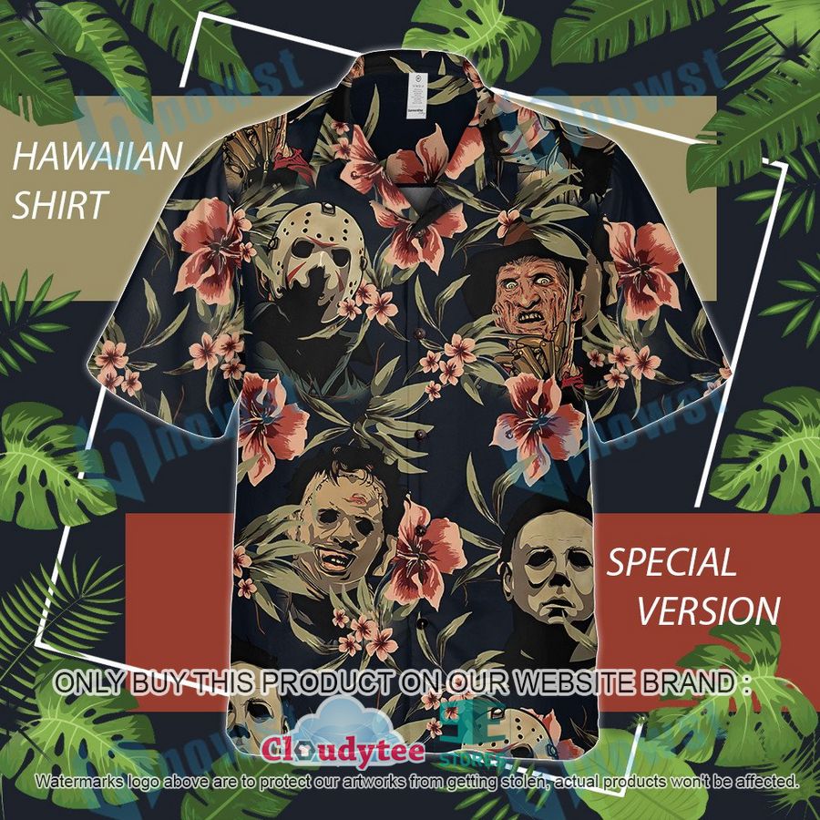 Jason Voorhees Freddy Krueger Hibiscus Black Hawaiian Shirt