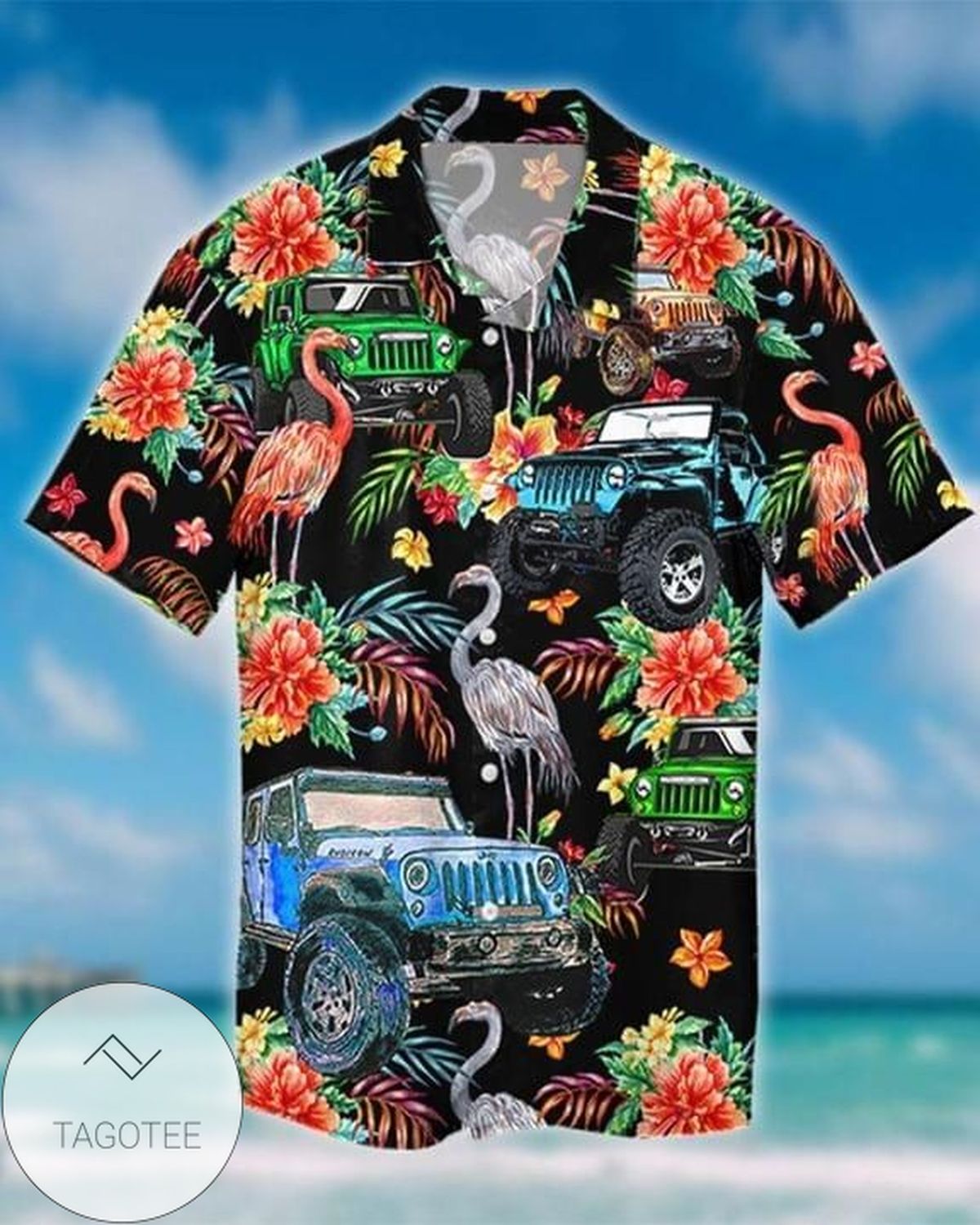 Jeep All Over Print Summer Short Sleeve Hawaiian Beach Shirt – Black