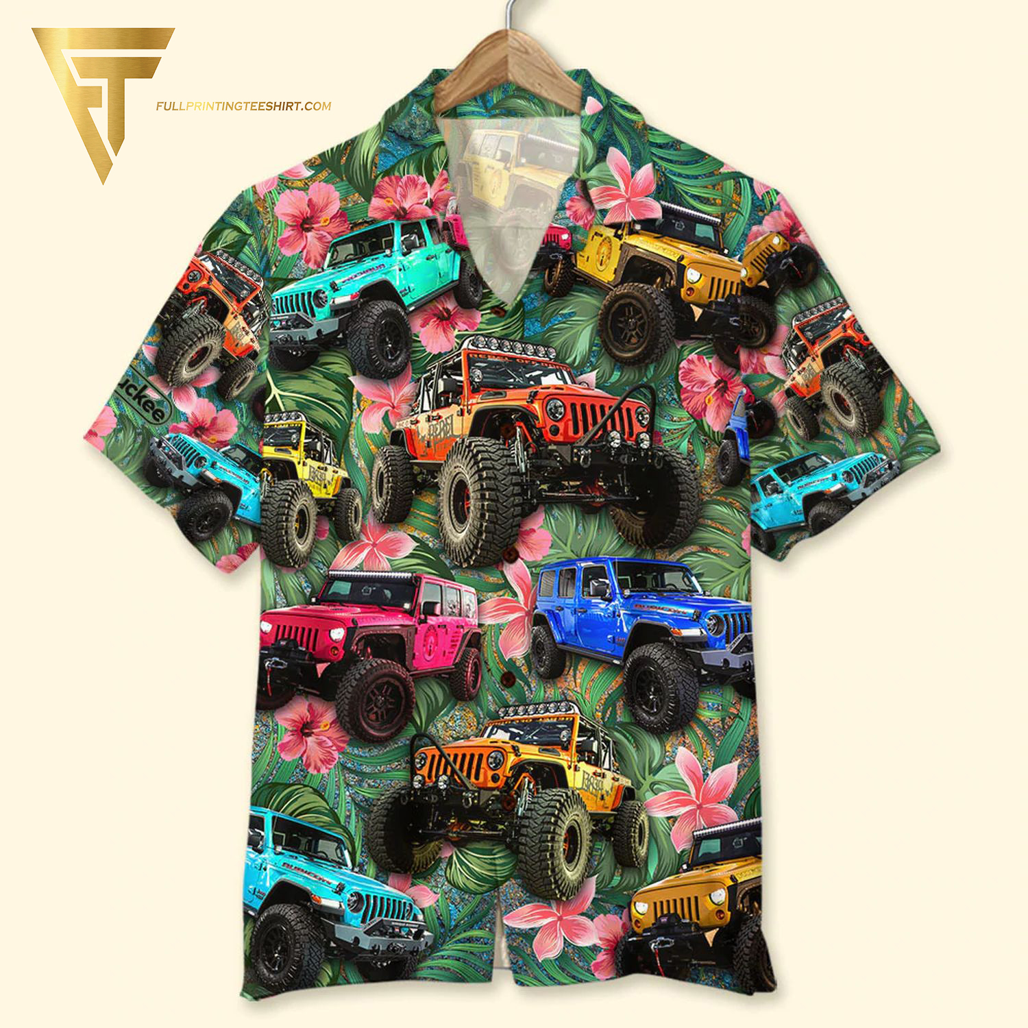 Jeep Car Tropical Pattern Floral Full Printing Hawaiian Shirt