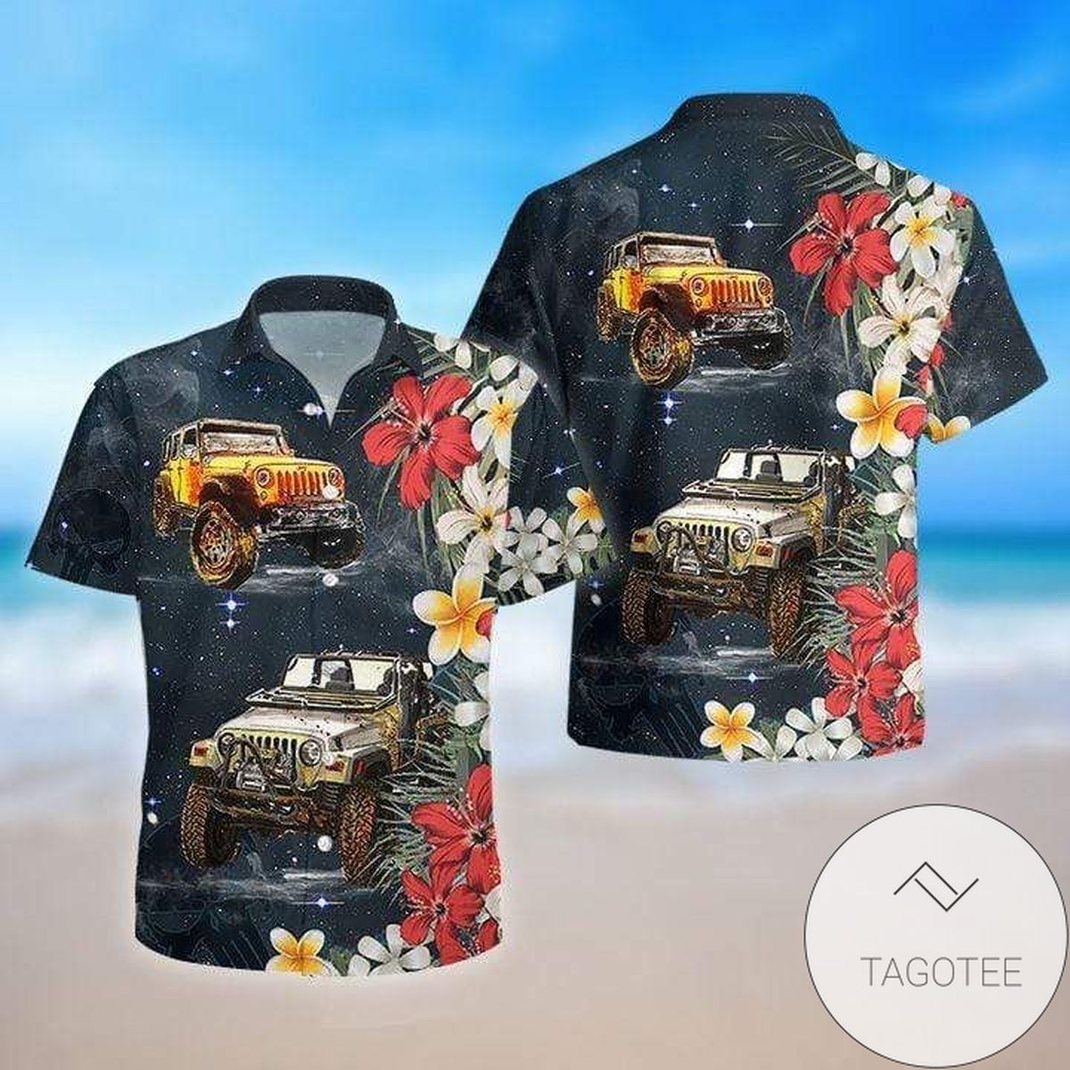 Jeep Hibiscus Black Unisex Hawaiian Aloha Shirts