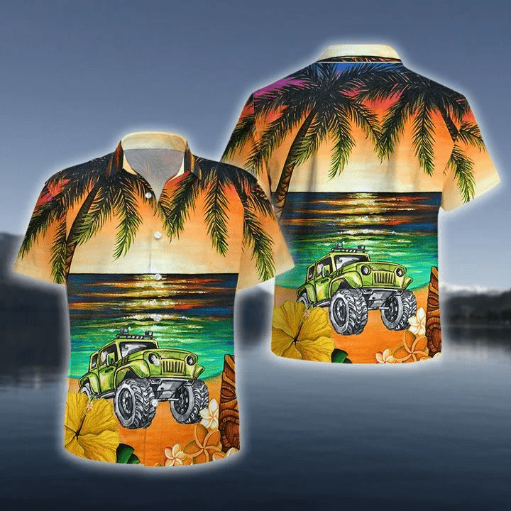 Jeep On Beach Summer Vacation Unisex Hawaiian Shirts