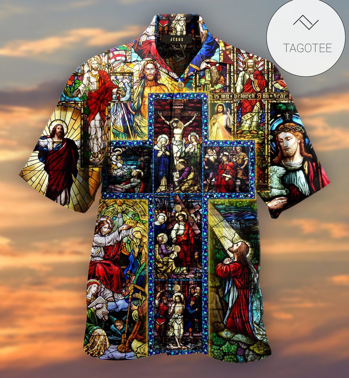 Jesus Hawaiian Shirt Bronze Jesus Cross Statue Yellow Hawaii Aloha Shirt