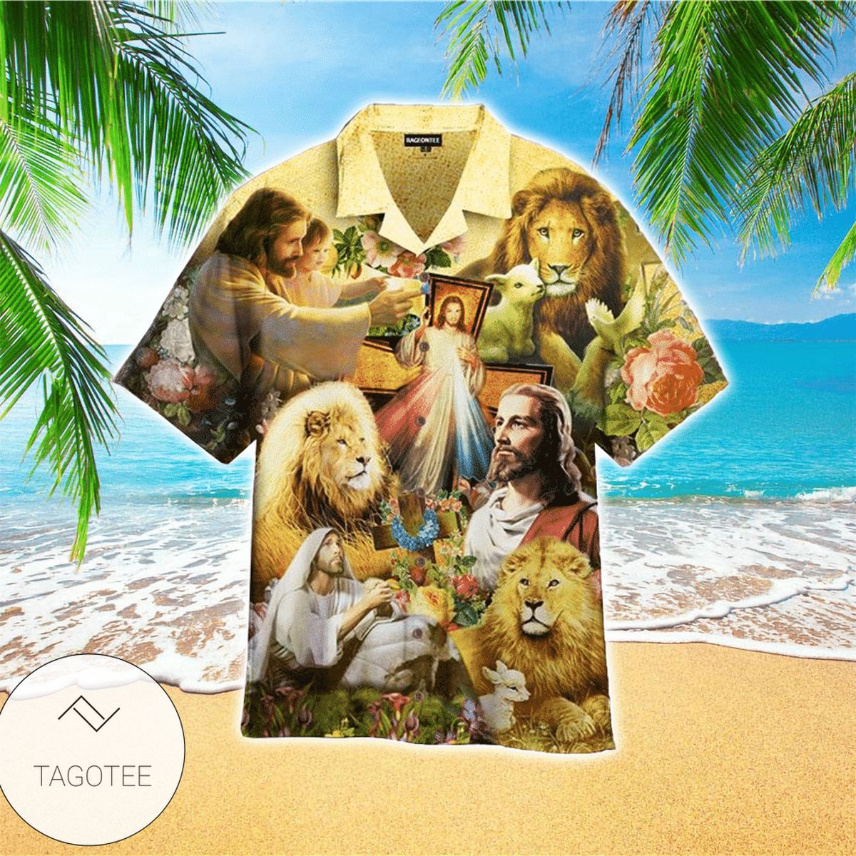 Jesus Lion My Everything Jesus Is My God My King My Lord My Savior My Healer My Refuge  Graphic Print Short Sleeve Hawaiian Casual Shirt