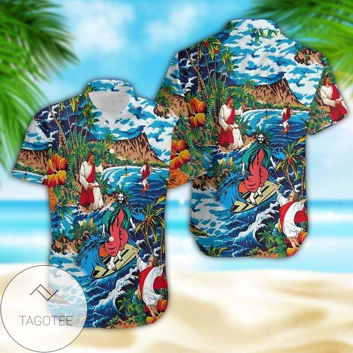 Jesus Surfing On Island Hawaiian Shirt