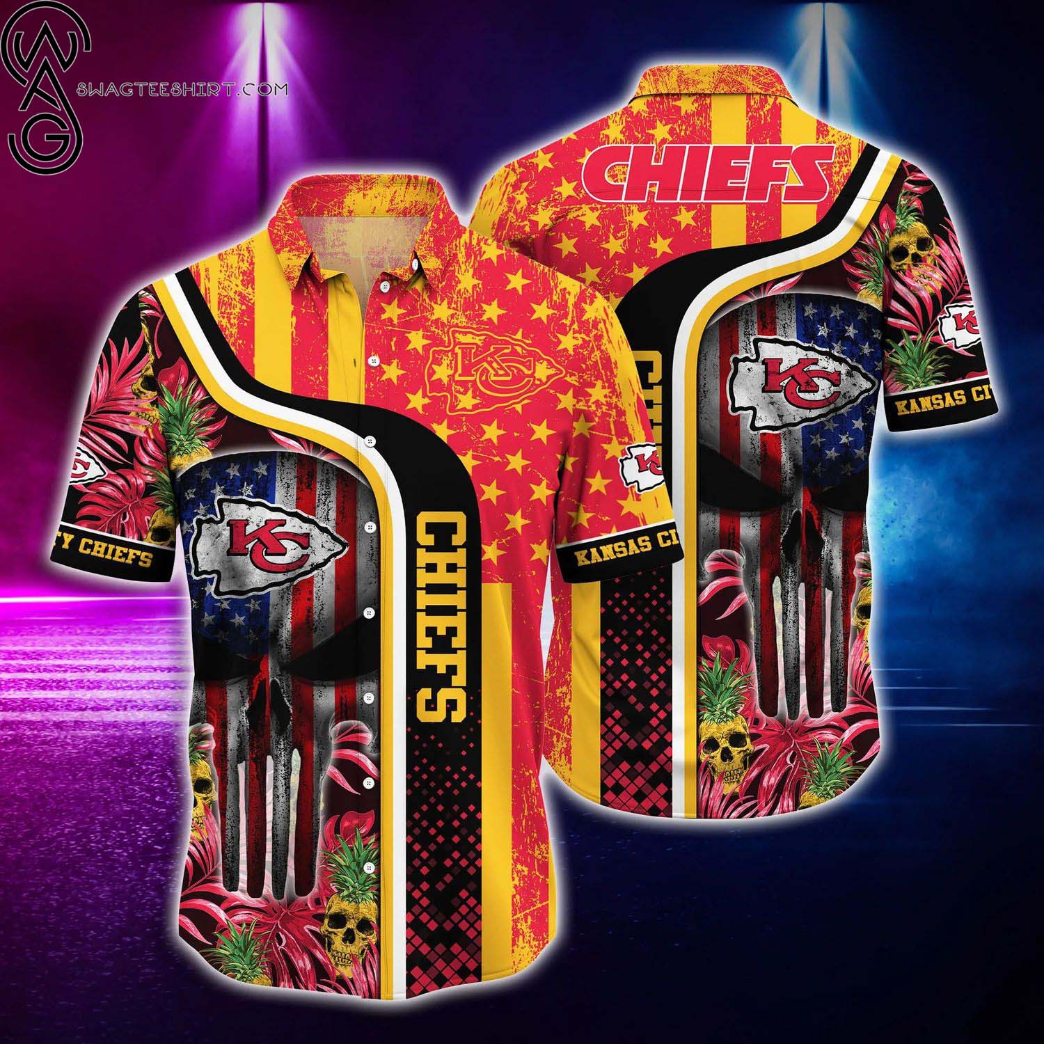 Kansas City Chiefs And Skull Tropical Summer Aloha Hawaiian Shirt