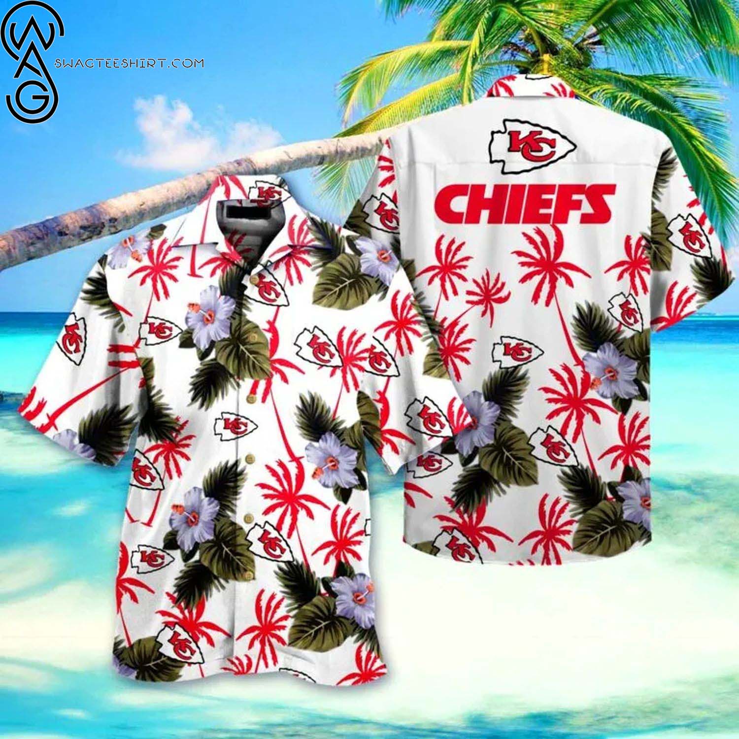 Kansas City Chiefs Coconut Leaves And Skulls Summer Aloha Hawaiian Shirt