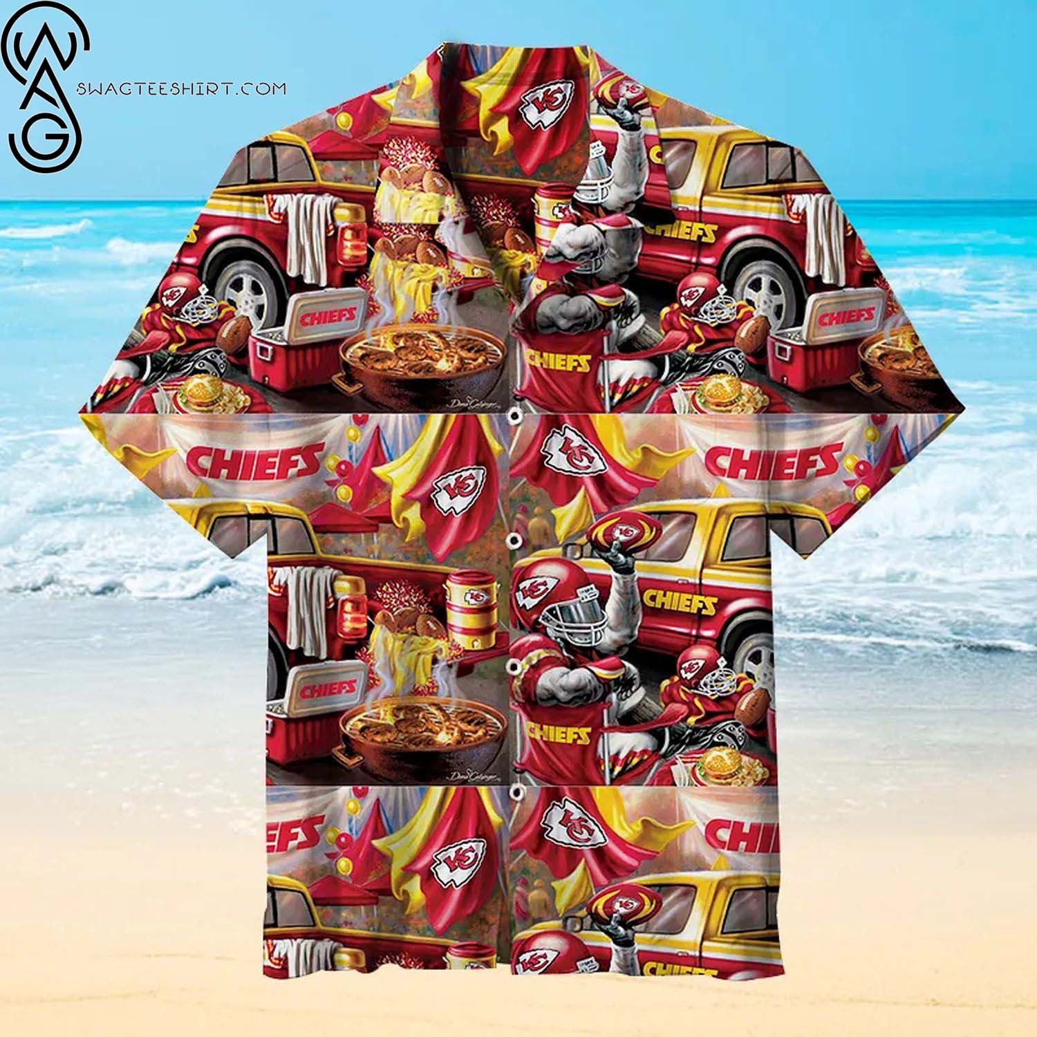 Kansas City Chiefs Red Thematic Aloha Hawaiian Shirt