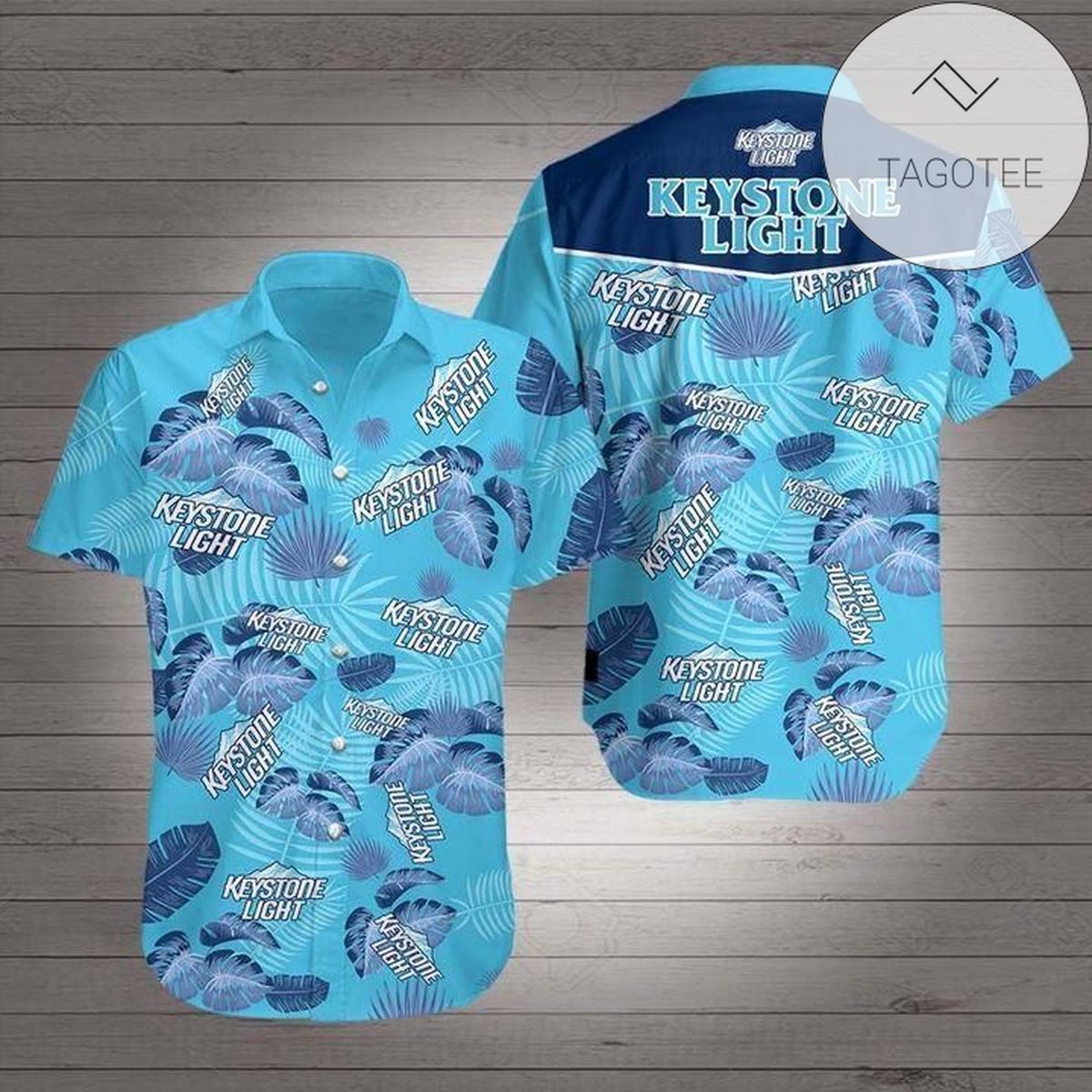 Keystone Light Beer Hawaiian Tropical Hawaiian Graphic Print Short Sleeve Hawaiian Casual Shirt