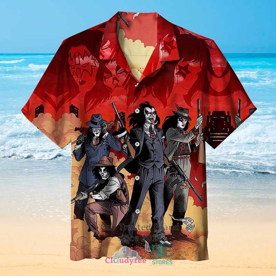 Kiss Band cartoon drawing black Hawaiian Shirt