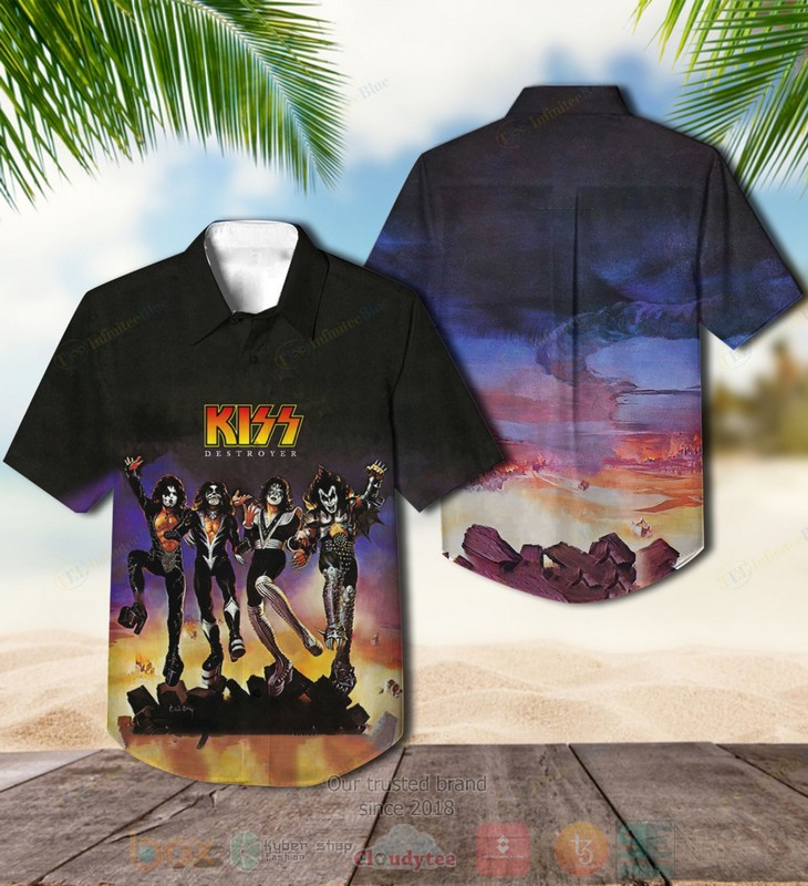 Kiss Band Creatures of the Night Blue Short Sleeve Hawaiian Shirt