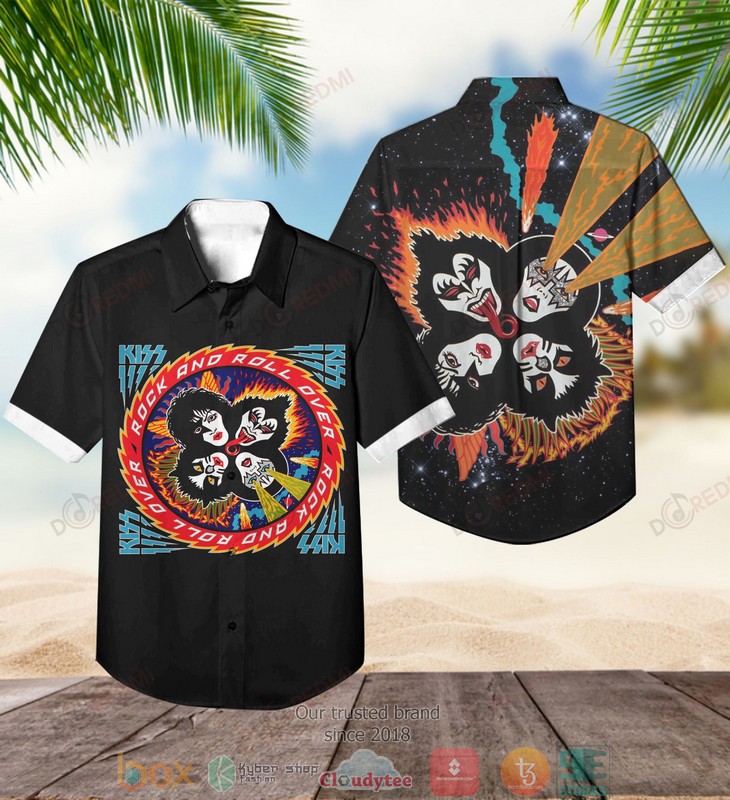 Kiss Band Rock and Roll Over navy Short Sleeve Hawaiian Shirt