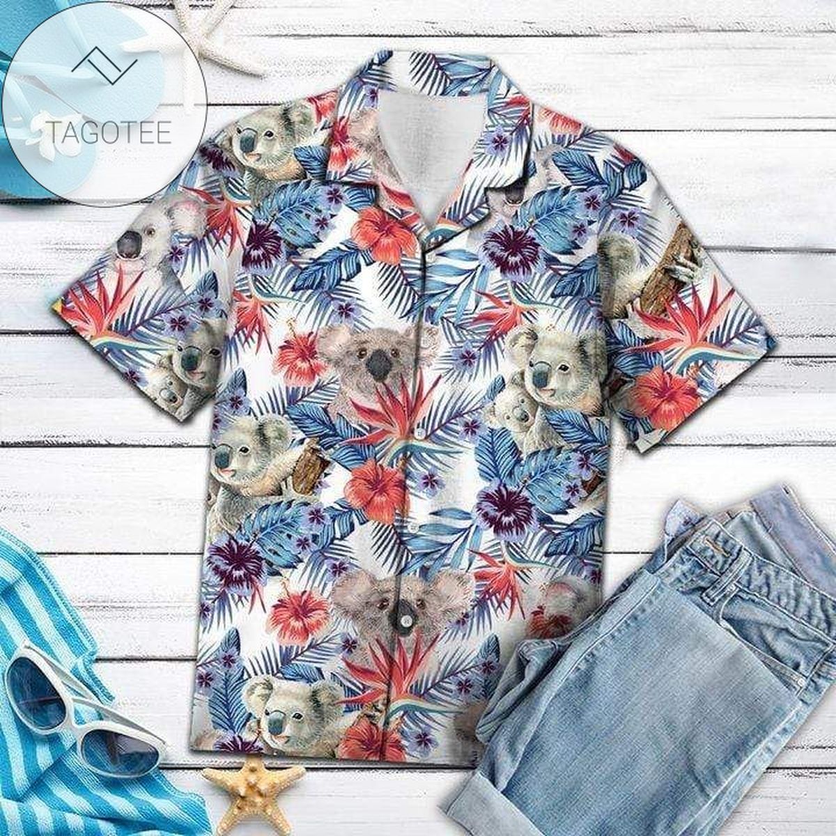 Koala For Men And Women Graphic Print Short Sleeve Hawaiian Casual Shirt