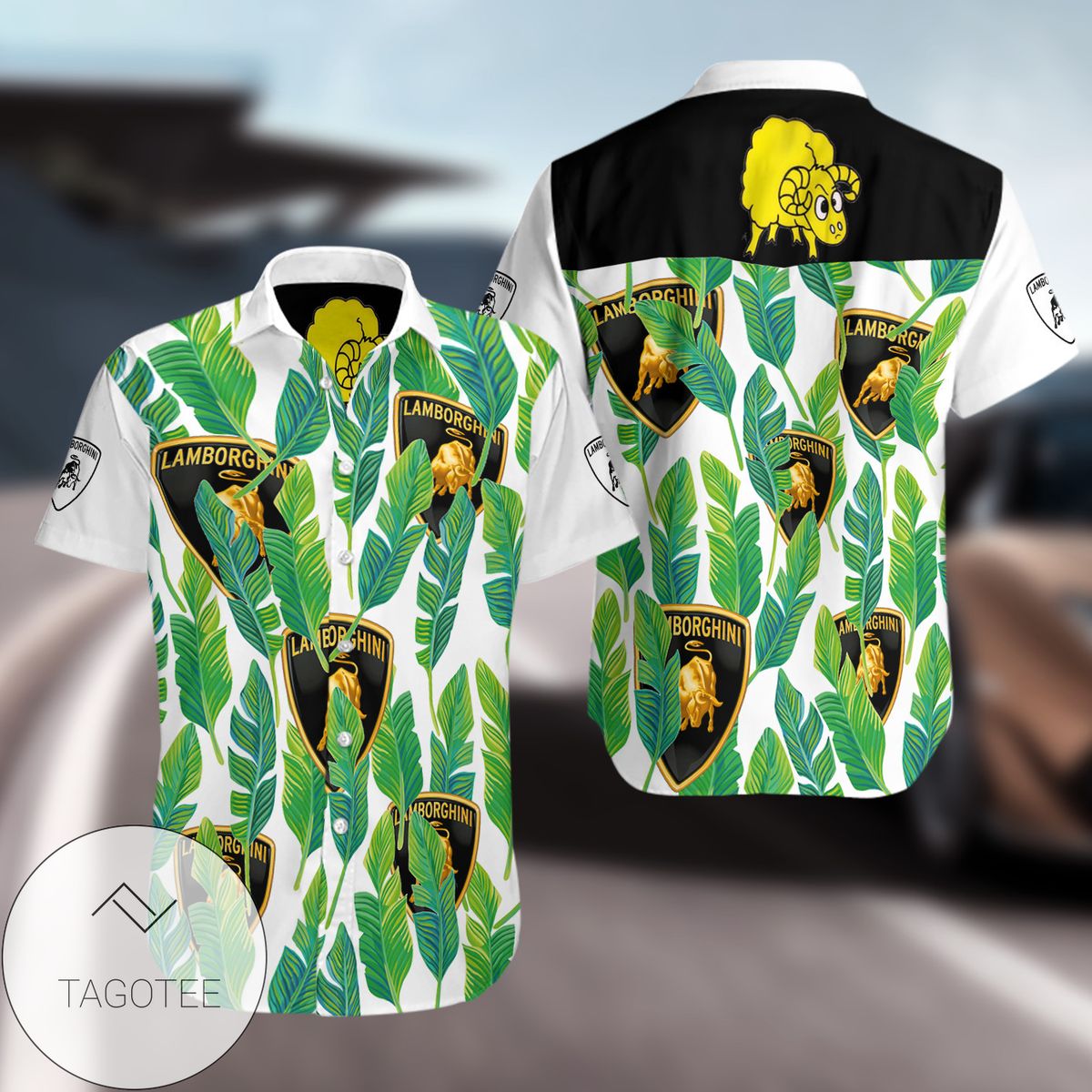 Lamborghini Hawaii Graphic Print Short Sleeve Hawaiian Casual Shirt