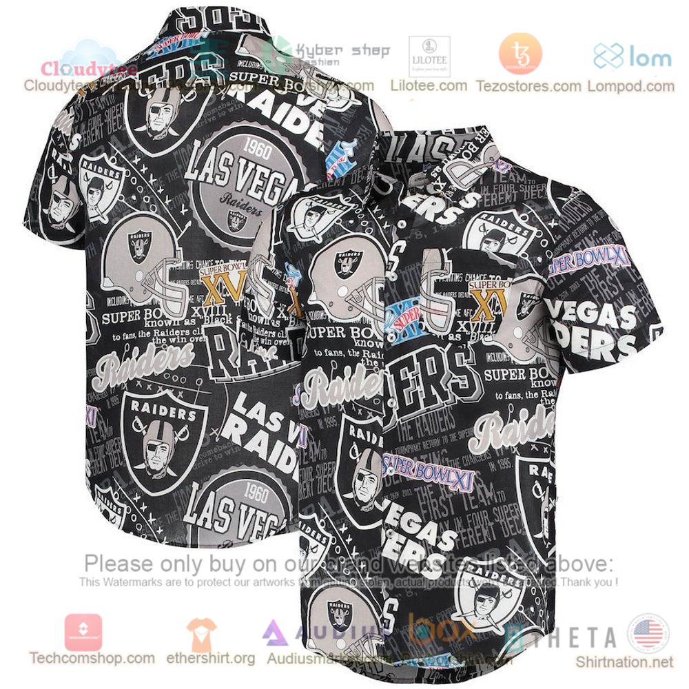 Las Vegas Raiders Black Thematic Button-Up Hawaiian Shirt