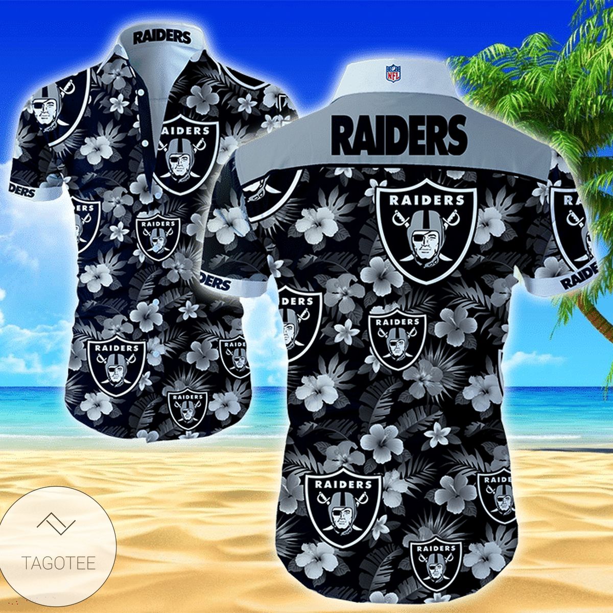 Las Vegas Raiders LV All Over Print Summer Short Sleeve Hawaiian Beach Shirt – Light Gray