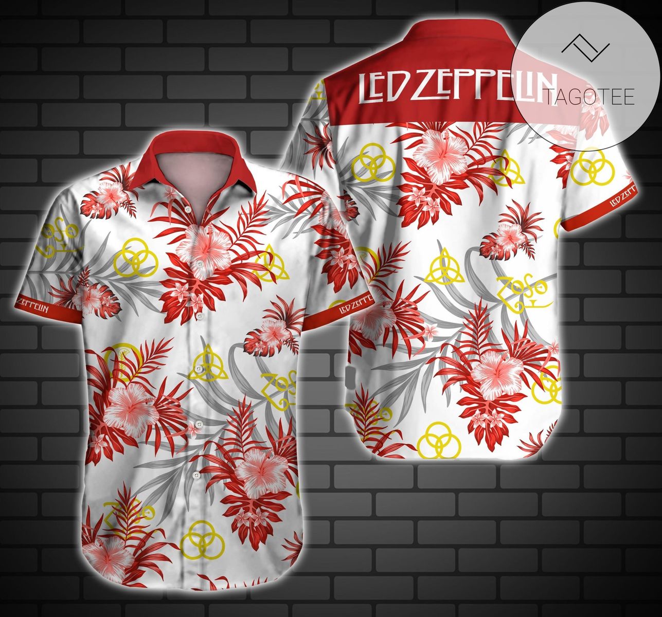 Led Zeppelin Hawaiian II Graphic Print Short Sleeve Hawaiian Casual Shirt