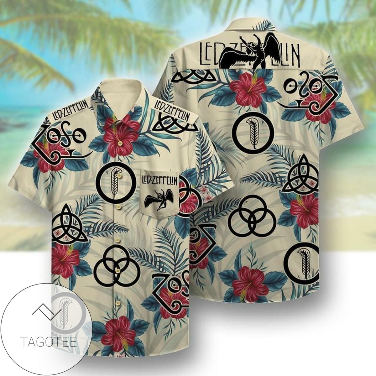 Led Zeppelin Hawaiian Graphic Print Short Sleeve Hawaiian Casual Shirt