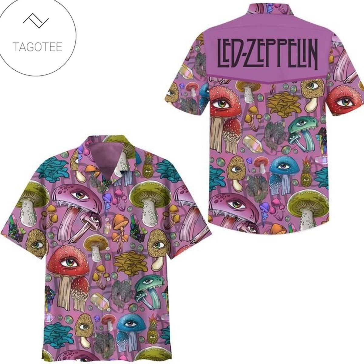 Led Zeppelin Floral Hawaiian Graphic Print Short Sleeve Hawaiian Casual Shirt