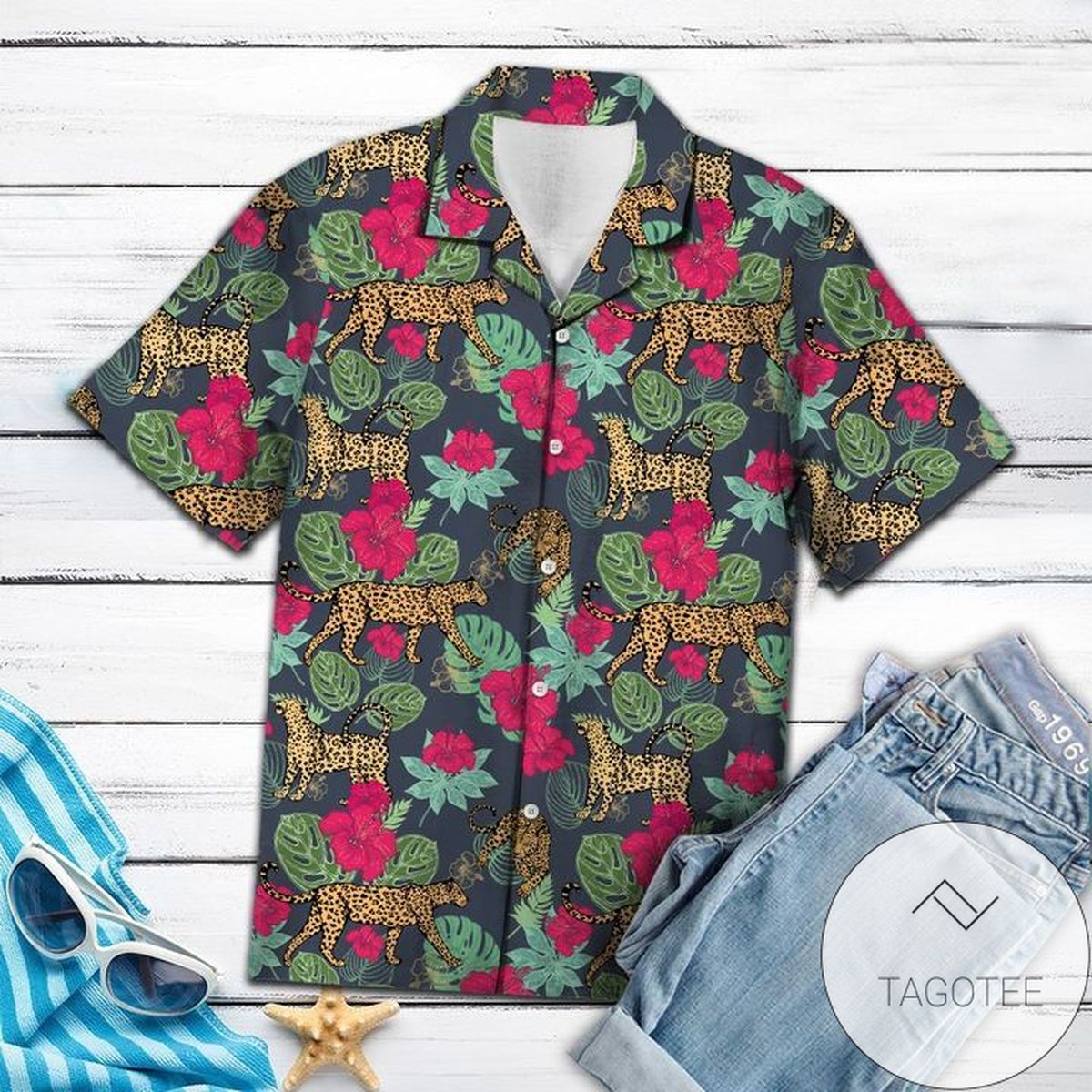 Leopard Mint Green Leaf Hawaiian Shirt