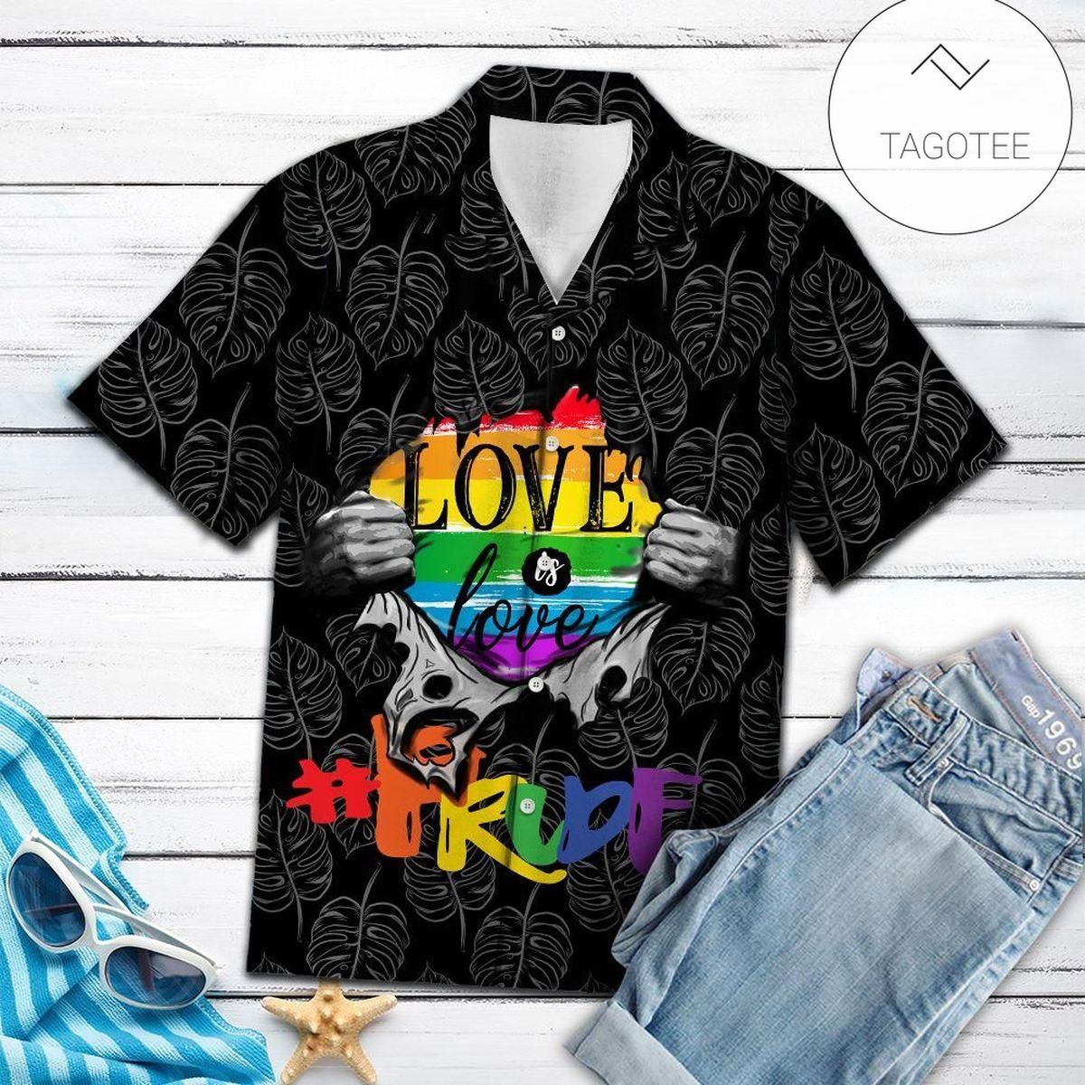 Lgbt Hawaii Shirt Pride Love Is Love Rainbow Heart Green Hawaiian Aloha Shirt