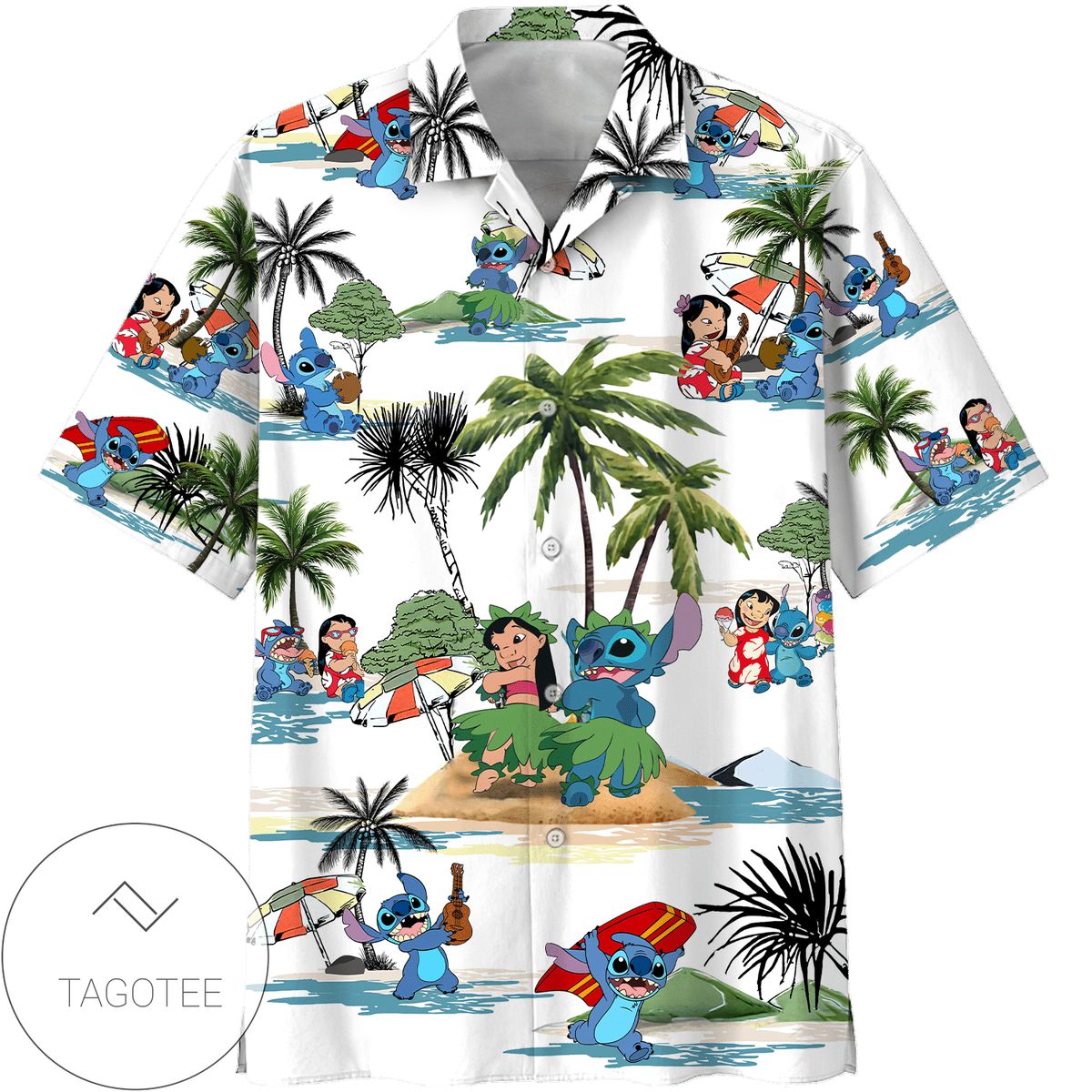 Lilo and Stitch cute III Graphic Print Short Sleeve Hawaiian Shirt