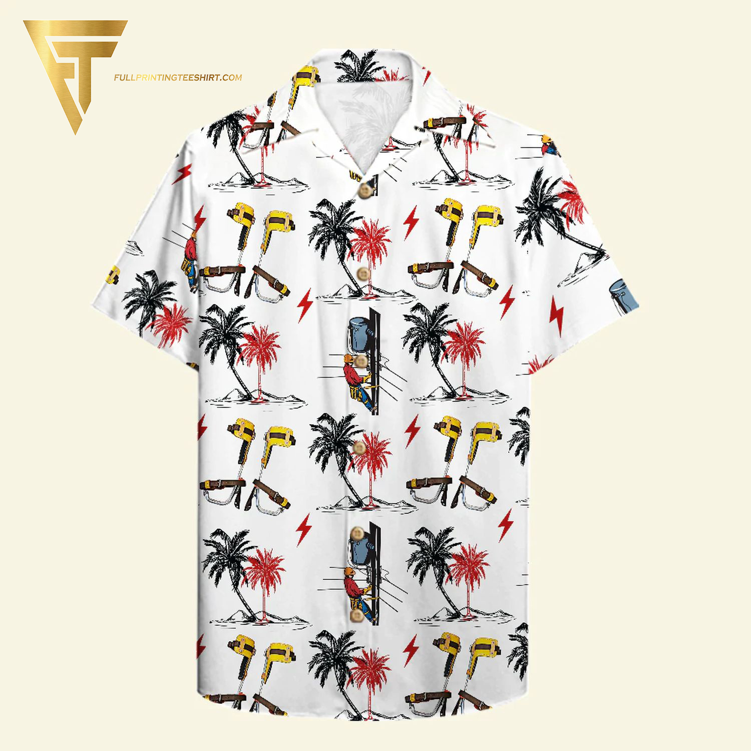 Lineman With Bucket Truck Pattern Full Printing Hawaiian Shirt