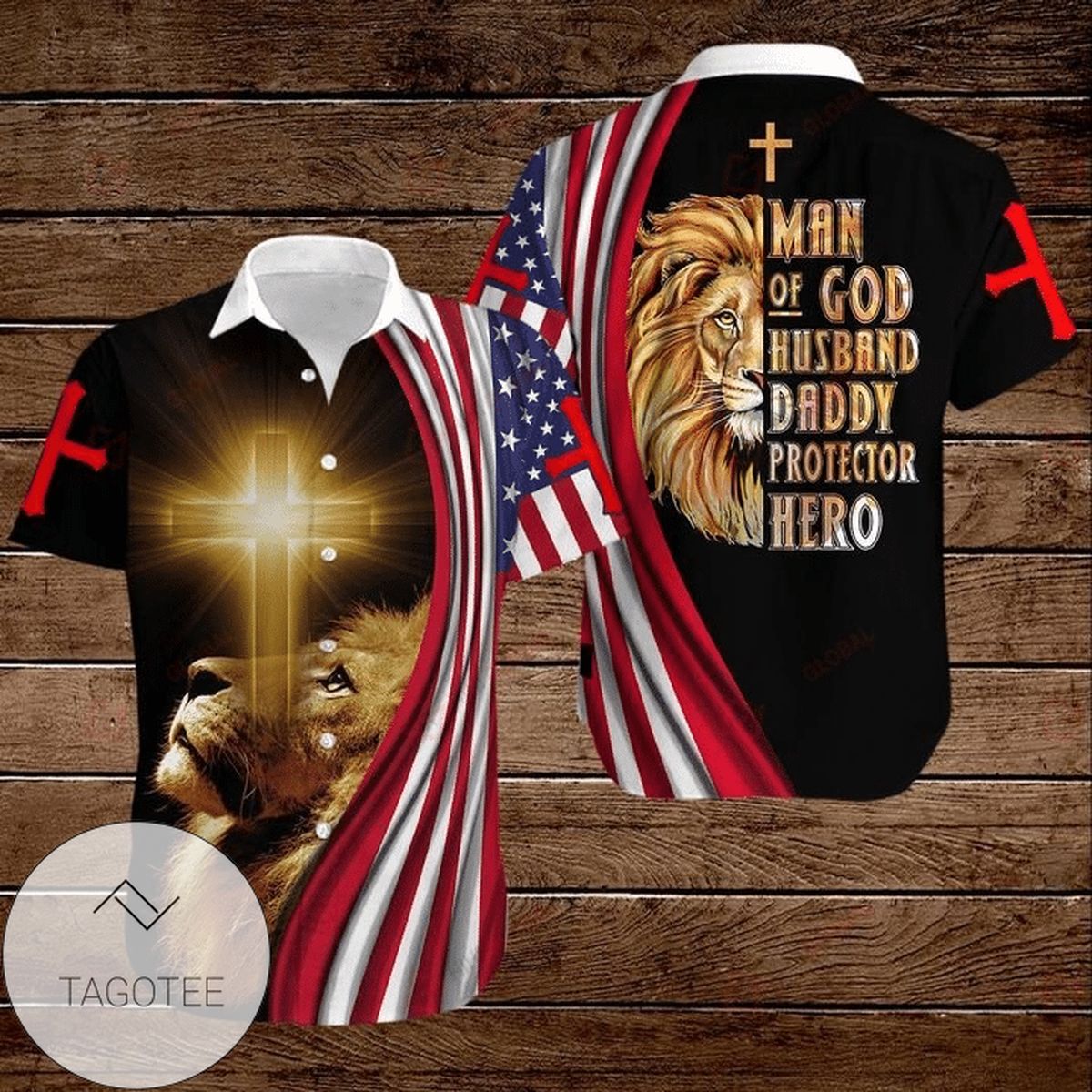 Lion Cross Memorial Day Honor Service Sacrifice In Memory Of Our Fallen Brothers Graphic Print Short Sleeve Hawaiian Casual Shirt