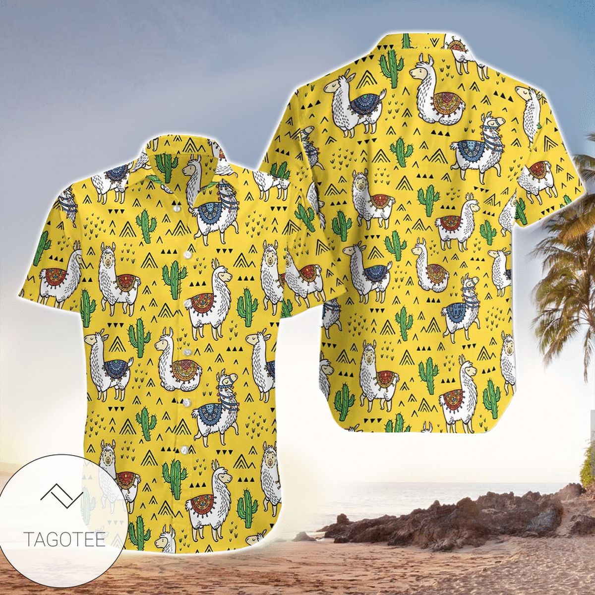 Llama Cactus Pattern High Quality Colorful Hawaiian Shirt