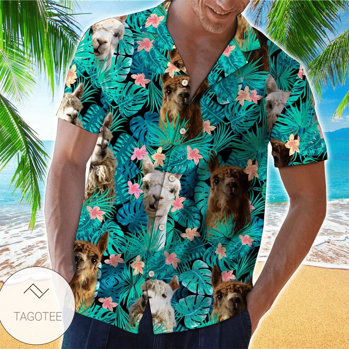 Llama Tropical Flowers Hibiscus High Quality Pink Hawaiian Shirt