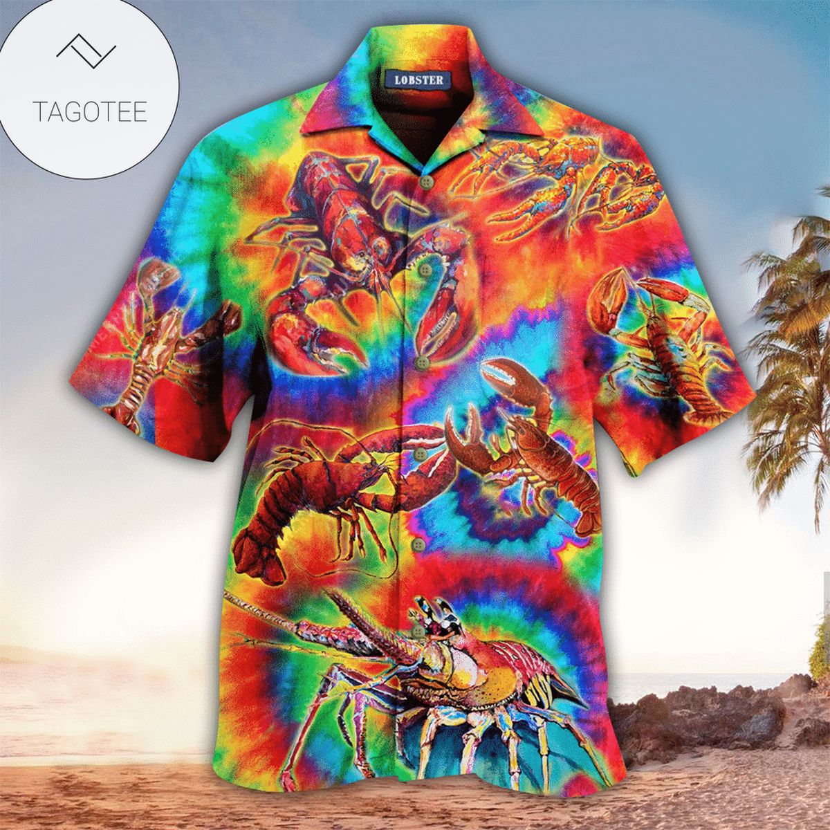 Lobster Tropical Hawaiian Graphic Print Short Sleeve Hawaiian Shirt