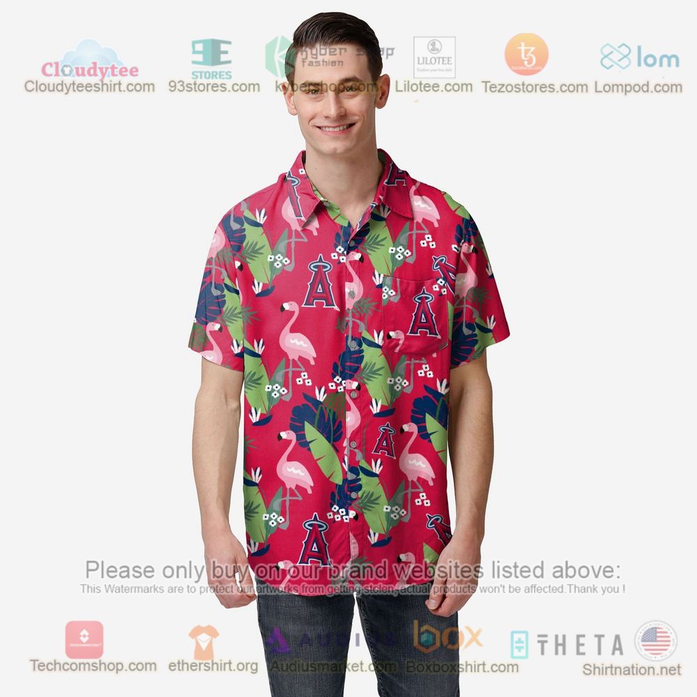 Los Angeles Angels Floral Button Up Hawaiian Shirt