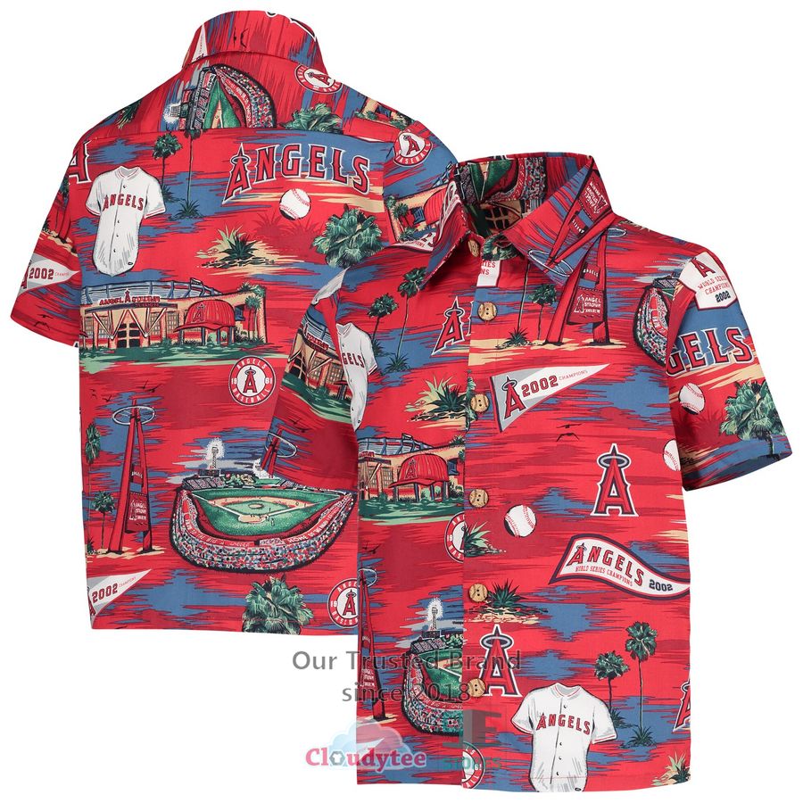 Los Angeles Angels Reyn Spooner Youth Scenic Blue Hawaiian Shirt