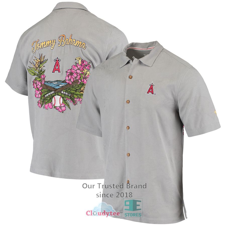 Los Angeles Angels Tommy Bahama Bay Back Panel Gray Hawaiian Shirt