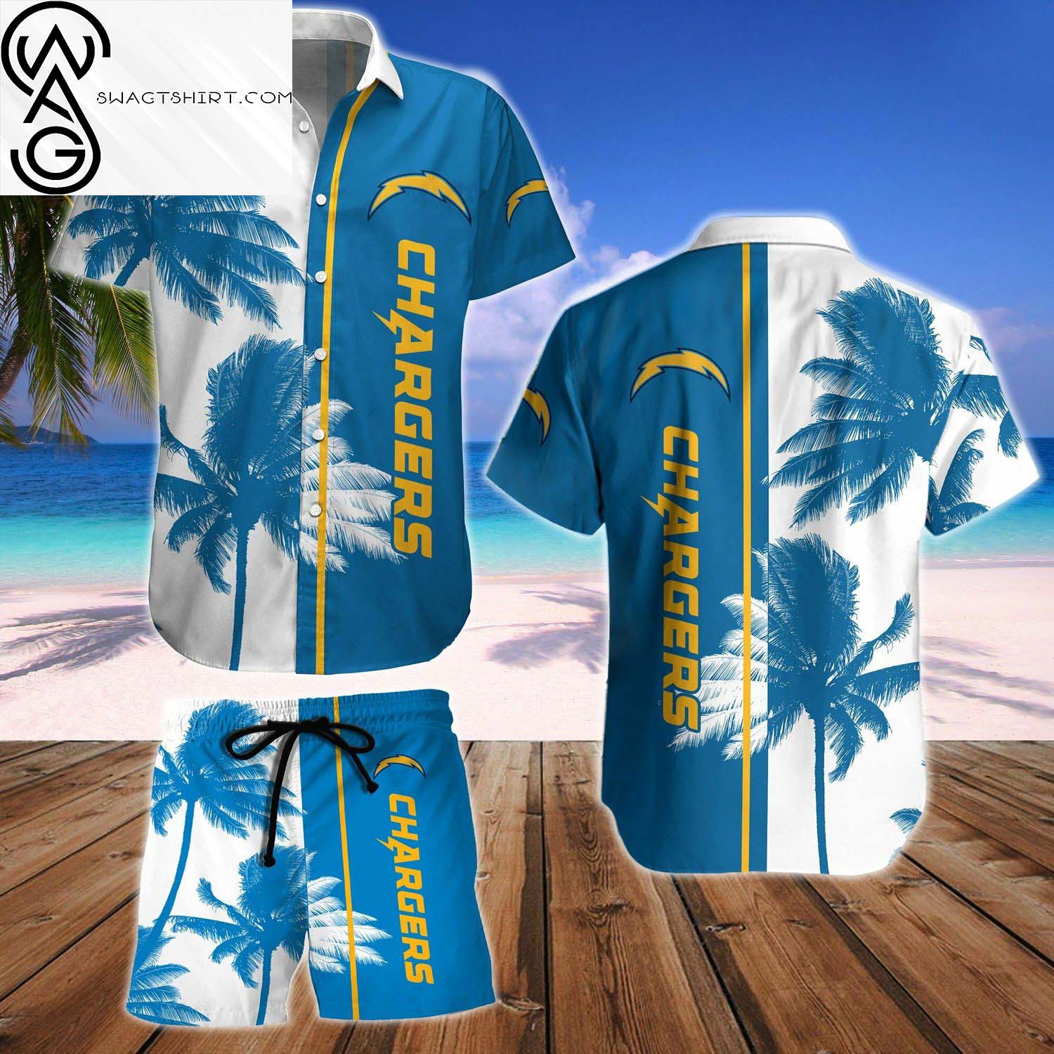 Los Angeles Chargers All Over Print Hawaiian Shirt And Beach Shorts