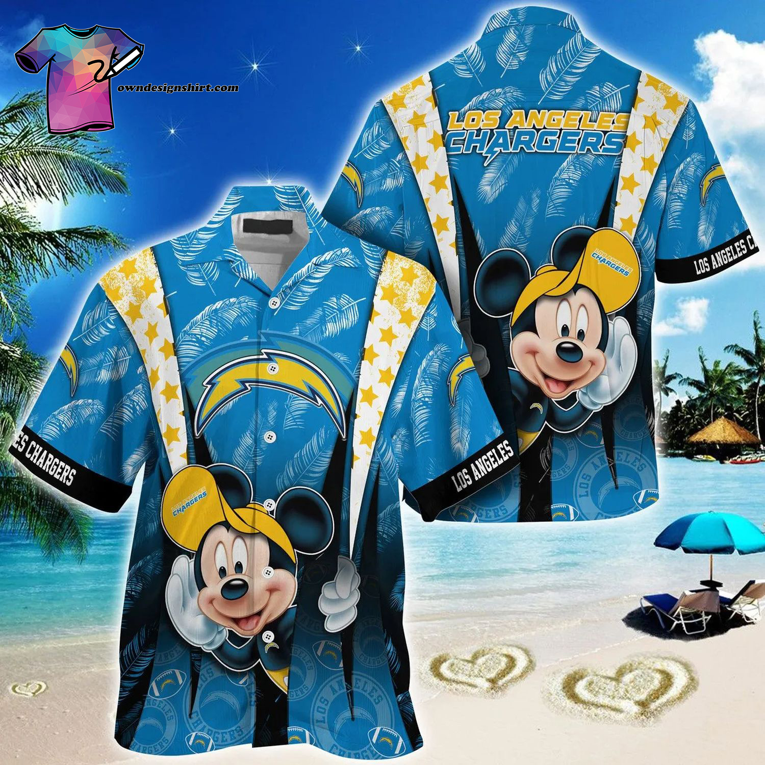 Los Angeles Chargers And Mickey Mouse All Over Print Hawaiian Shirt