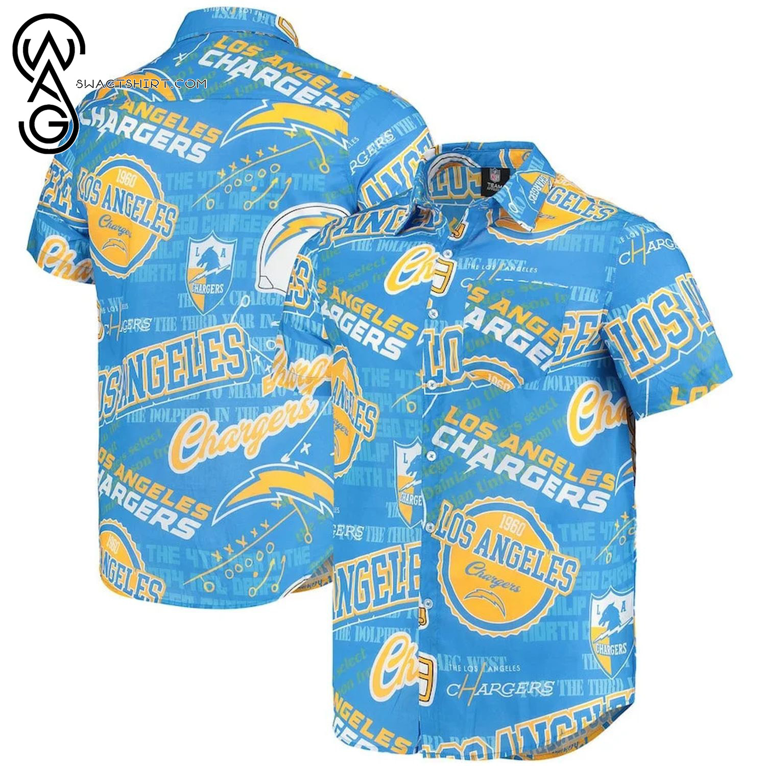 Los Angeles Chargers Blue Thematic Aloha Hawaiian Shirt