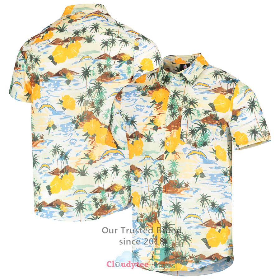 Los Angeles Chargers FOCO Paradise Floral Cream Hawaiian Shirt