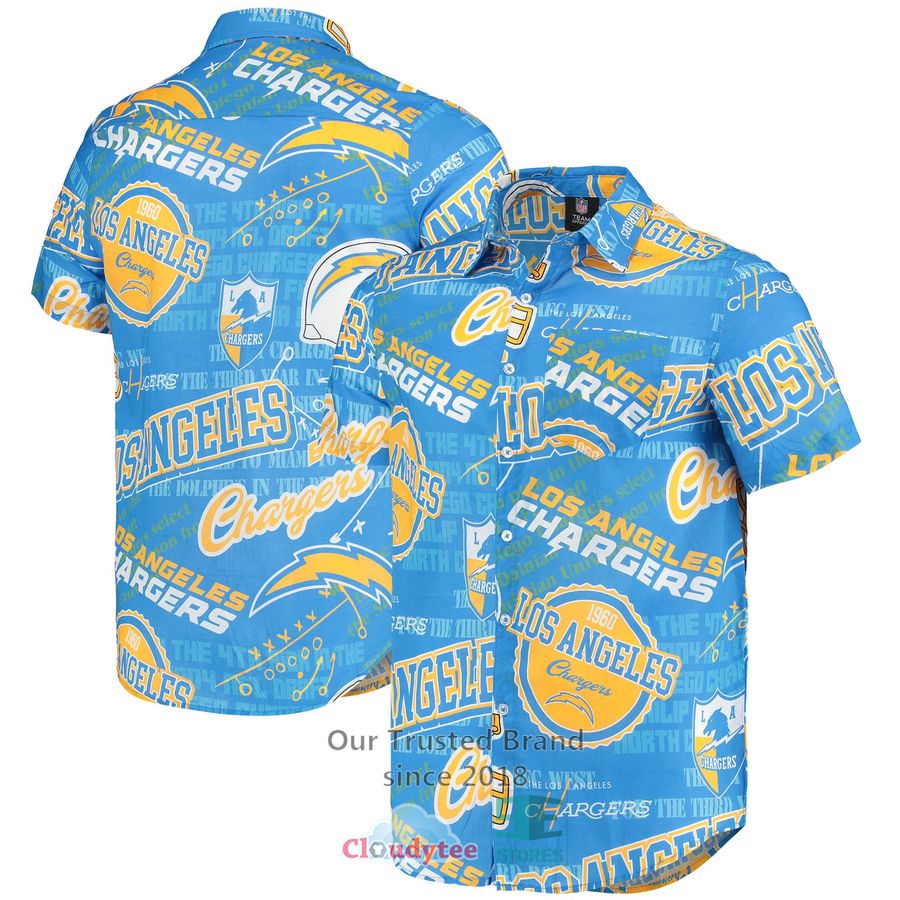 Los Angeles Chargers FOCO Thematic Powder Blue Hawaiian Shirt