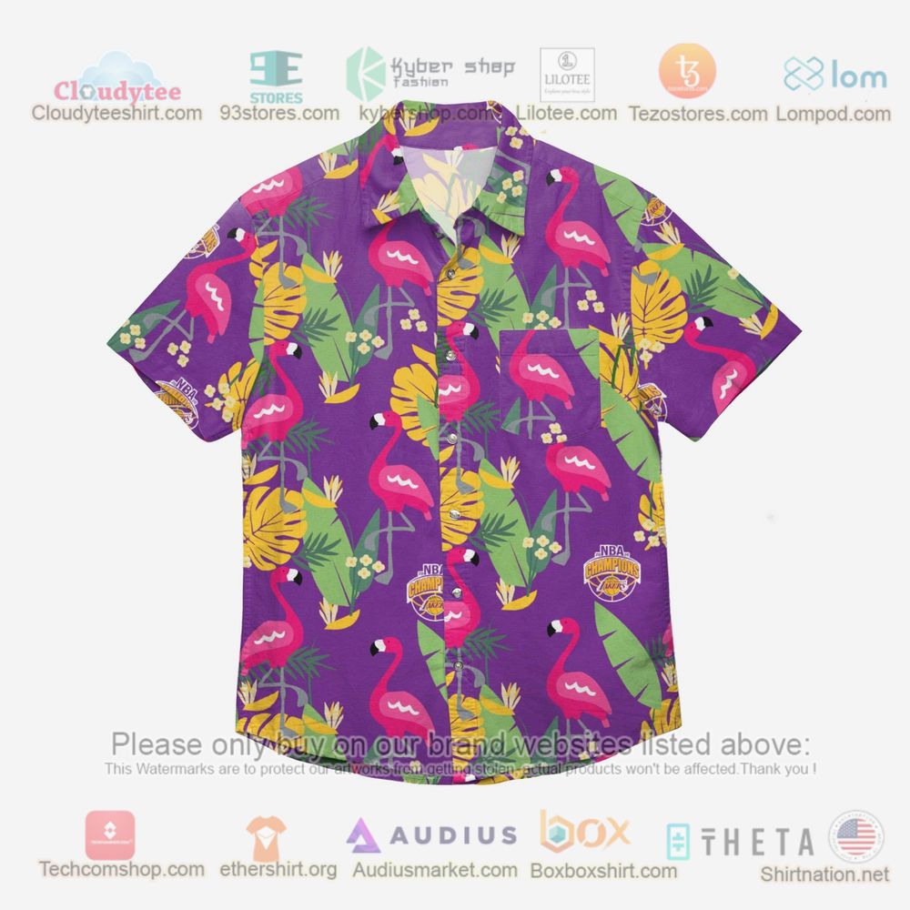 Los Angeles Lakers 2020 Champions Floral Button Up Hawaiian Shirt