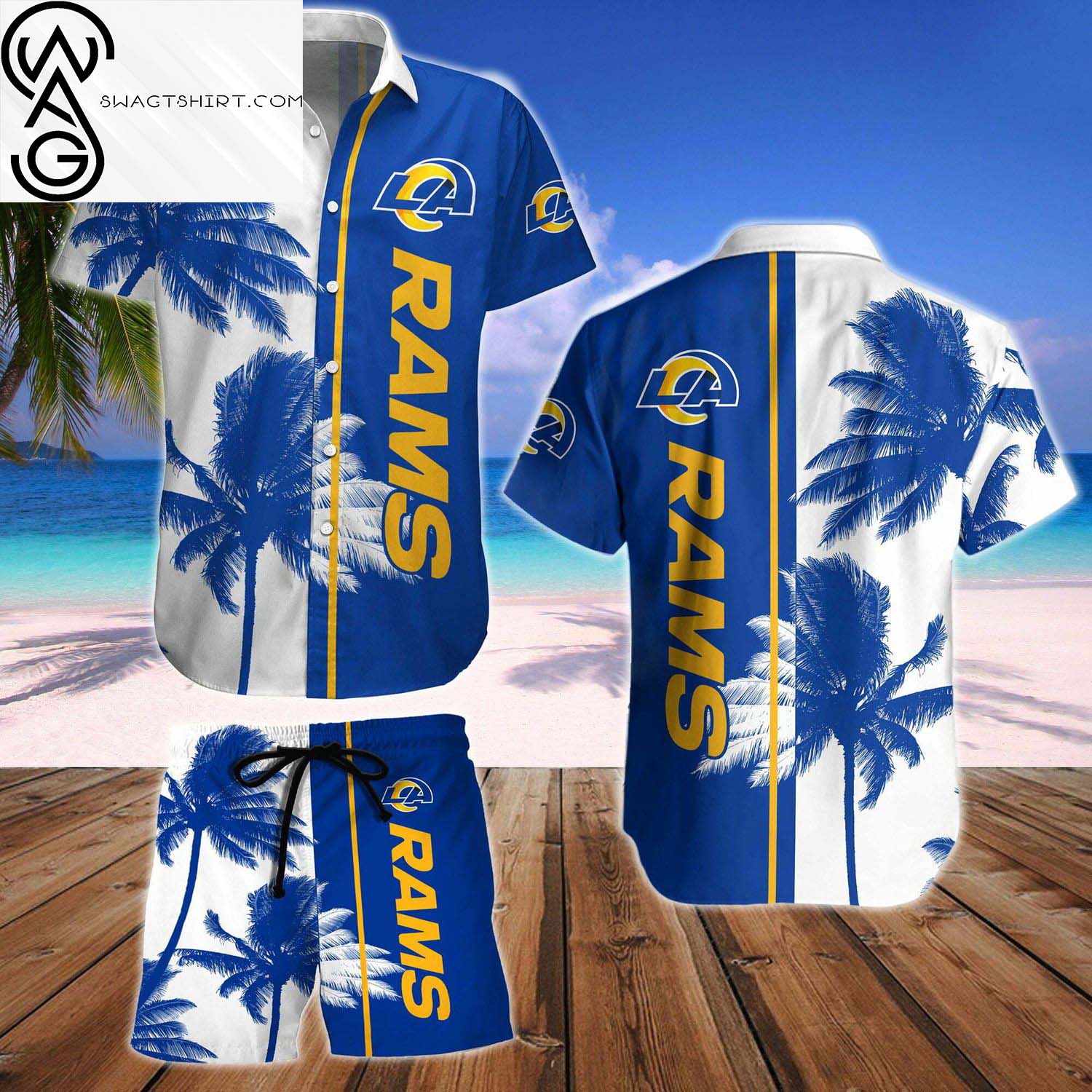 Los Angeles Rams All Over Print Hawaiian Shirt And Beach Shorts