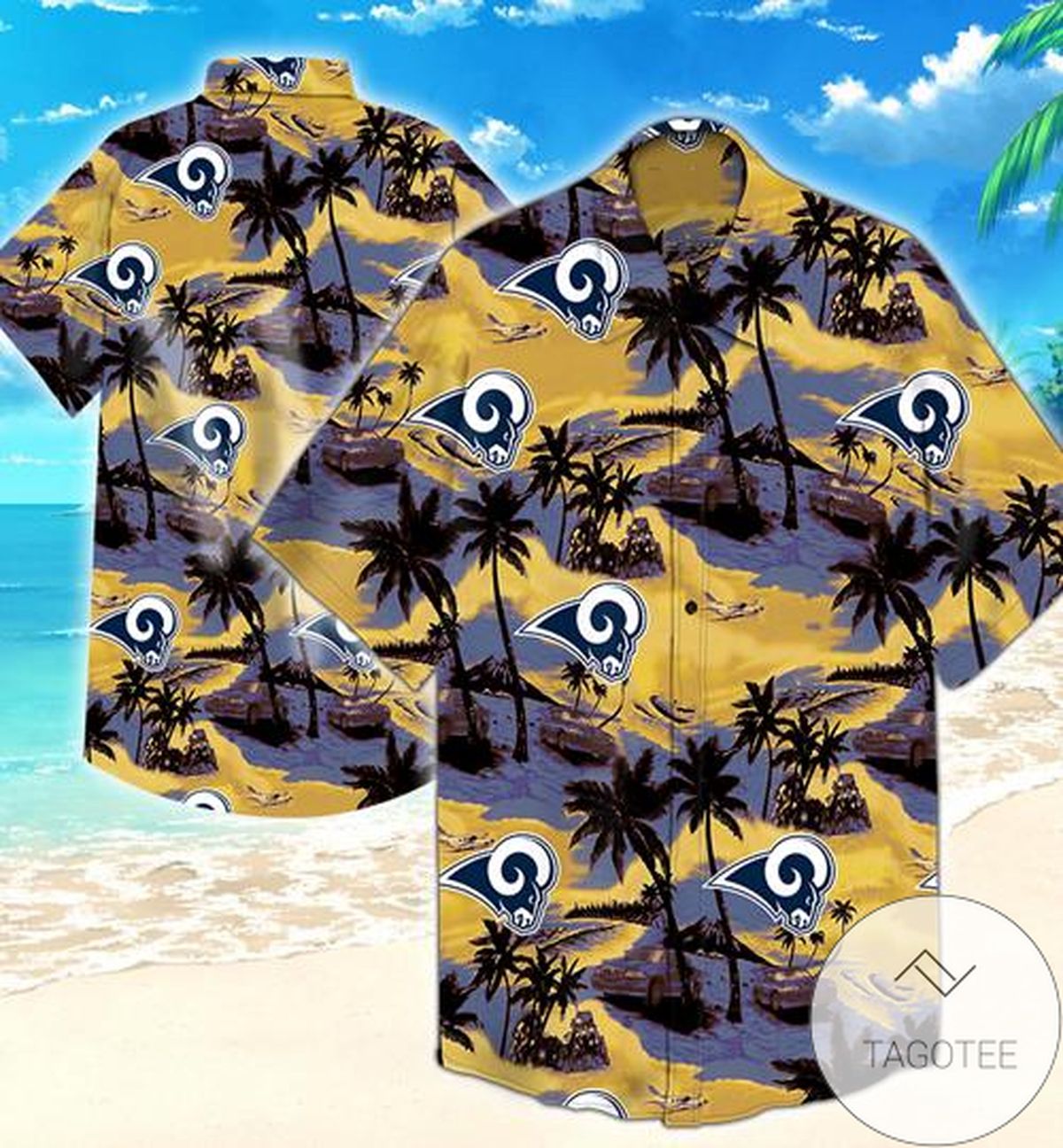 Los Angeles Rams Coconut Tree Hawaiian Shirt 3d