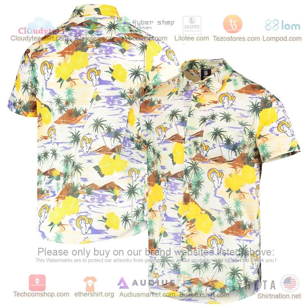 Los Angeles Rams FOCO Paradise Floral Button-Up Hawaiian Shirt