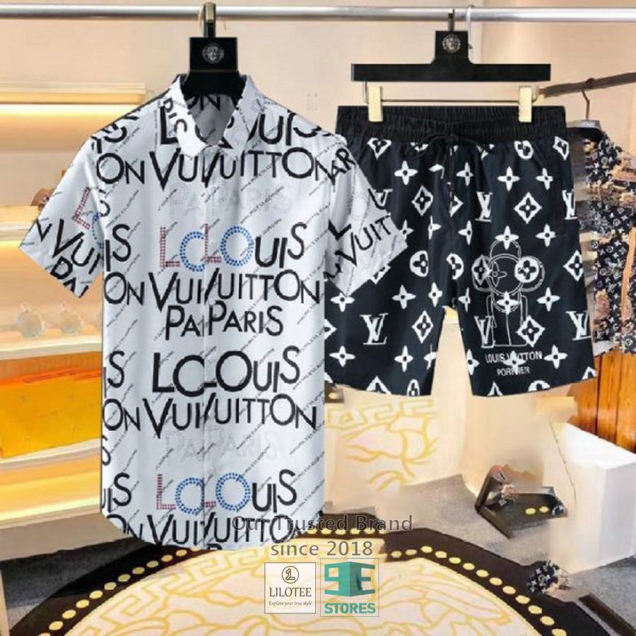 Louis Vuitton Pattern Black White Hawaiian Shirt