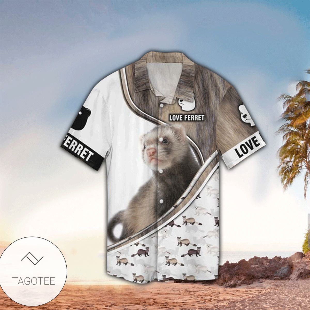 Love Ferret For Men And Women Graphic Print Short Sleeve Hawaiian Casual Shirt